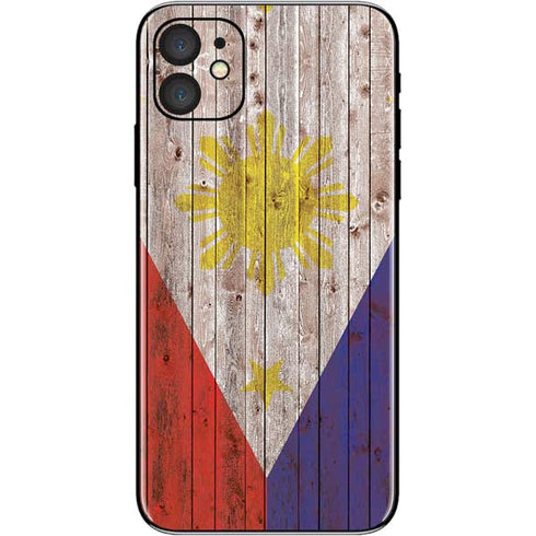 Philippines Flag Dark Wood iPhone 11 Skin